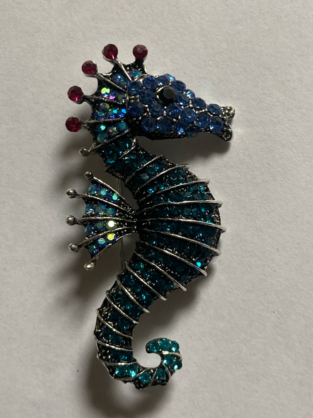 Vintage Seahorse Crystal Brooch